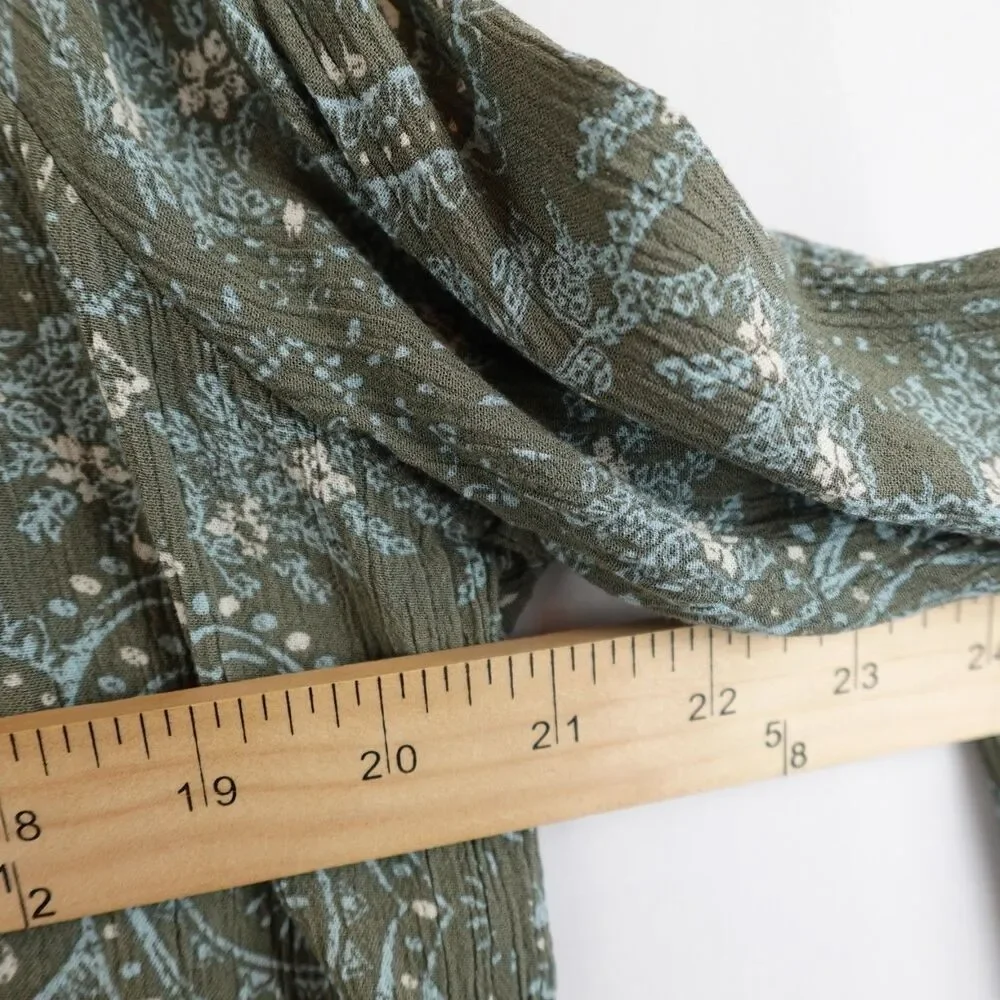 Mason & Belle Blouse Women's Large Green Pink Floral Tasseled Boho Peasant Hippy - Picture 4 of 9